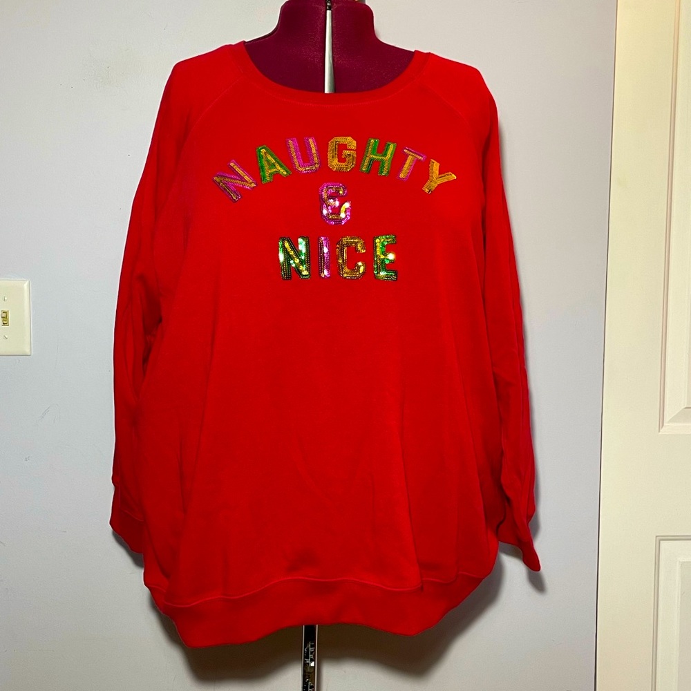 Torrid Red “Naughty & Nice” Sequin Detail Sweatshirt